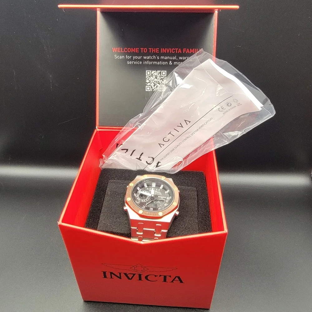 ACTIVA Dual Time Chronograph Stainless Steel Watch Rose Gold Bezel ACWM003-004